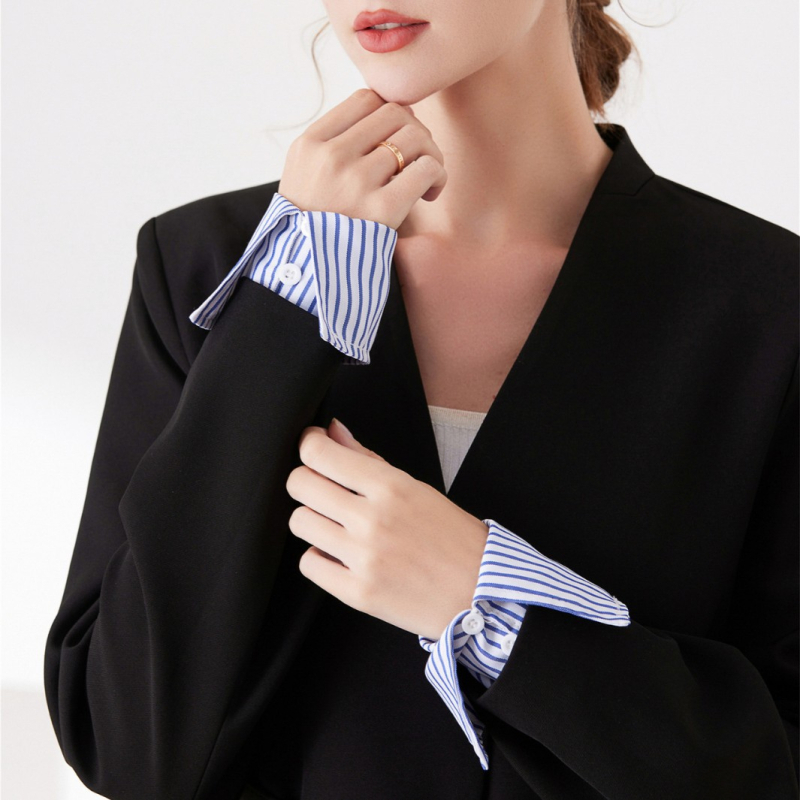 Piiriülene uus sinise triibulise särgi varrukaga valekraega pendelrätik, kõikidele sobiv moodne käevarrukaga meeste ja naiste disain elegantne mansett