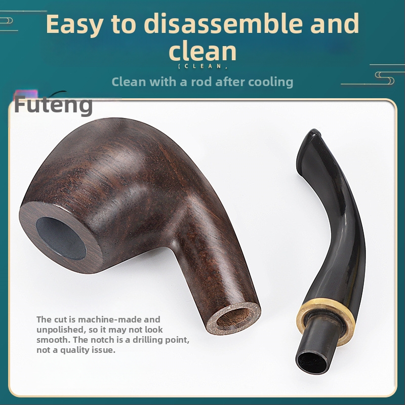 Фабрика за тръби Futeng Най-продавана абаносова тръба с восък 9 мм филтър за димоотвод Класическа старомодна тръба от масивно дърво, небоядисана