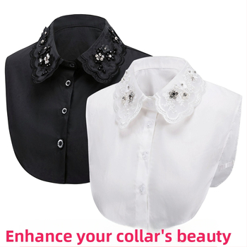 Rudens ir žiemos Pietų Korėjos balti karoliukais puošti moteriški marškinėliai su cirkoniais ir dekoratyviniais marškinėliais su netikra apykakle.