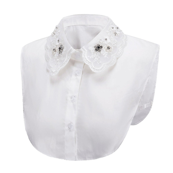 Φθινόπωρο και Χειμώνας Νότια Κορέα λευκό γυναικείο πουκάμισο με χάντρες και στρας, διακοσμητικό πουκάμισο με ψεύτικο γιακά, ψεύτικο γιακά