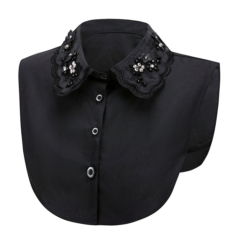 Rudens ir žiemos Pietų Korėjos balti karoliukais puošti moteriški marškinėliai su cirkoniais ir dekoratyviniais marškinėliais su netikra apykakle.