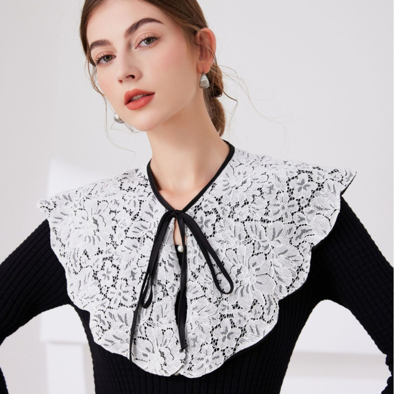 2024 m. elegantiškas nacionalinio stiliaus nėriniuotas skara su debesies pečių apsiaustu, lėlės apykakle, universalus megztinis, dekoratyvinė apykaklė, madinga netikra apykaklė