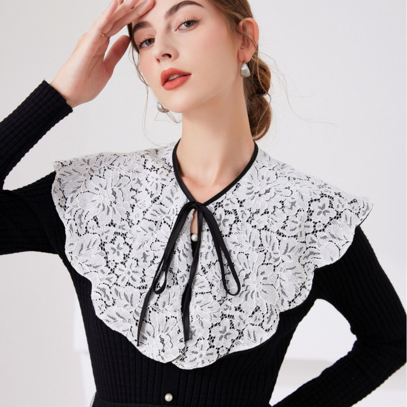 2024 m. elegantiškas nacionalinio stiliaus nėriniuotas skara su debesies pečių apsiaustu, lėlės apykakle, universalus megztinis, dekoratyvinė apykaklė, madinga netikra apykaklė