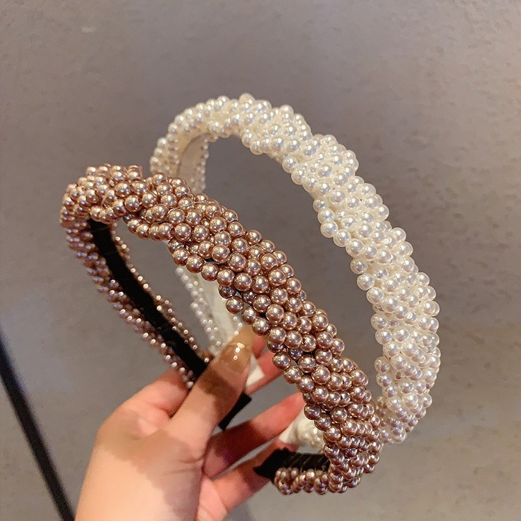 Aukštos klasės mados retro nišinio dizaino perlų austi pintas galvos juosta, paprasti, universalūs plaukų segtukai.