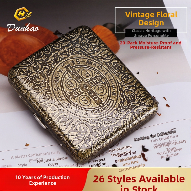 Uus pronksist kondenslillega 20 pakki metallist puhtast vasest sigaretiümbrist, klapiga kinkekarbis, nikerdatud, nikerdatud lillega, rõhukindel, tolmukindel suitsetamiskomplekt