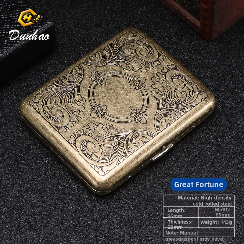 Uus pronksist kondenslillega 20 pakki metallist puhtast vasest sigaretiümbrist, klapiga kinkekarbis, nikerdatud, nikerdatud lillega, rõhukindel, tolmukindel suitsetamiskomplekt