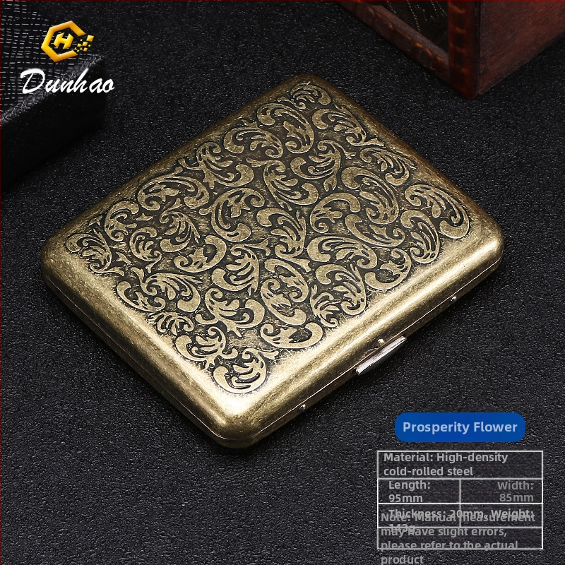 Uus pronksist kondenslillega 20 pakki metallist puhtast vasest sigaretiümbrist, klapiga kinkekarbis, nikerdatud, nikerdatud lillega, rõhukindel, tolmukindel suitsetamiskomplekt