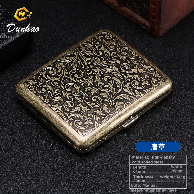 Uus pronksist kondenslillega 20 pakki metallist puhtast vasest sigaretiümbrist, klapiga kinkekarbis, nikerdatud, nikerdatud lillega, rõhukindel, tolmukindel suitsetamiskomplekt