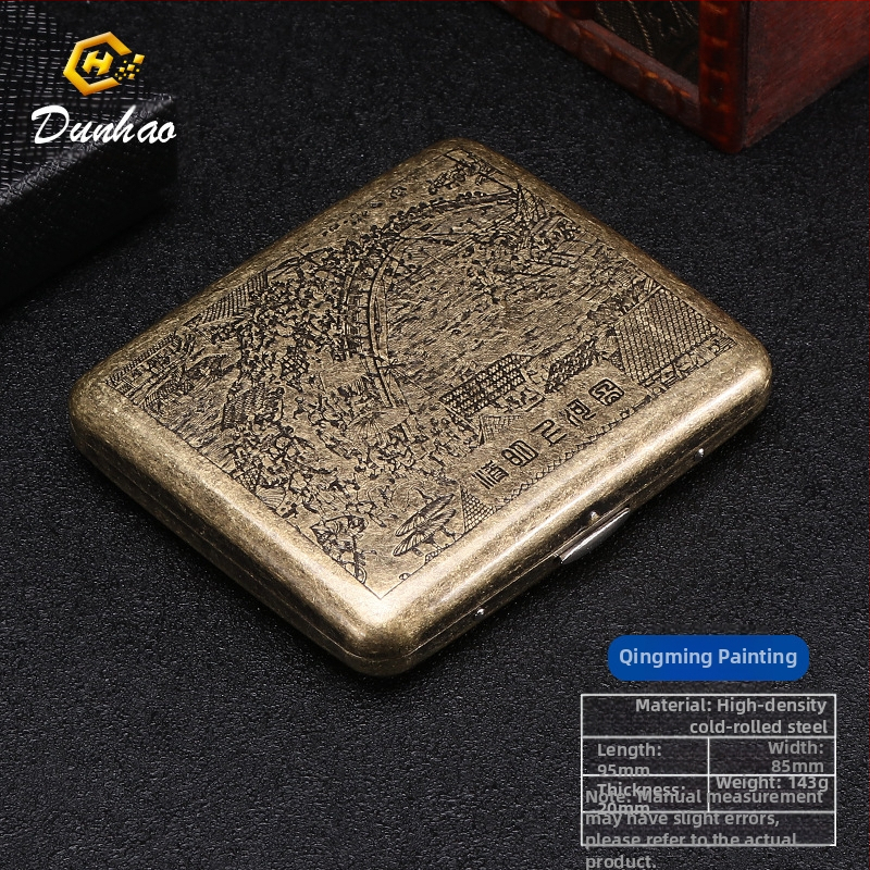 Uus pronksist kondenslillega 20 pakki metallist puhtast vasest sigaretiümbrist, klapiga kinkekarbis, nikerdatud, nikerdatud lillega, rõhukindel, tolmukindel suitsetamiskomplekt