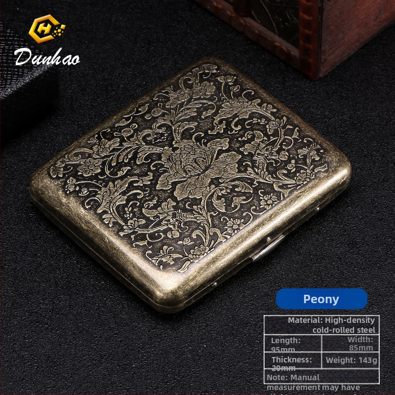 Uus pronksist kondenslillega 20 pakki metallist puhtast vasest sigaretiümbrist, klapiga kinkekarbis, nikerdatud, nikerdatud lillega, rõhukindel, tolmukindel suitsetamiskomplekt