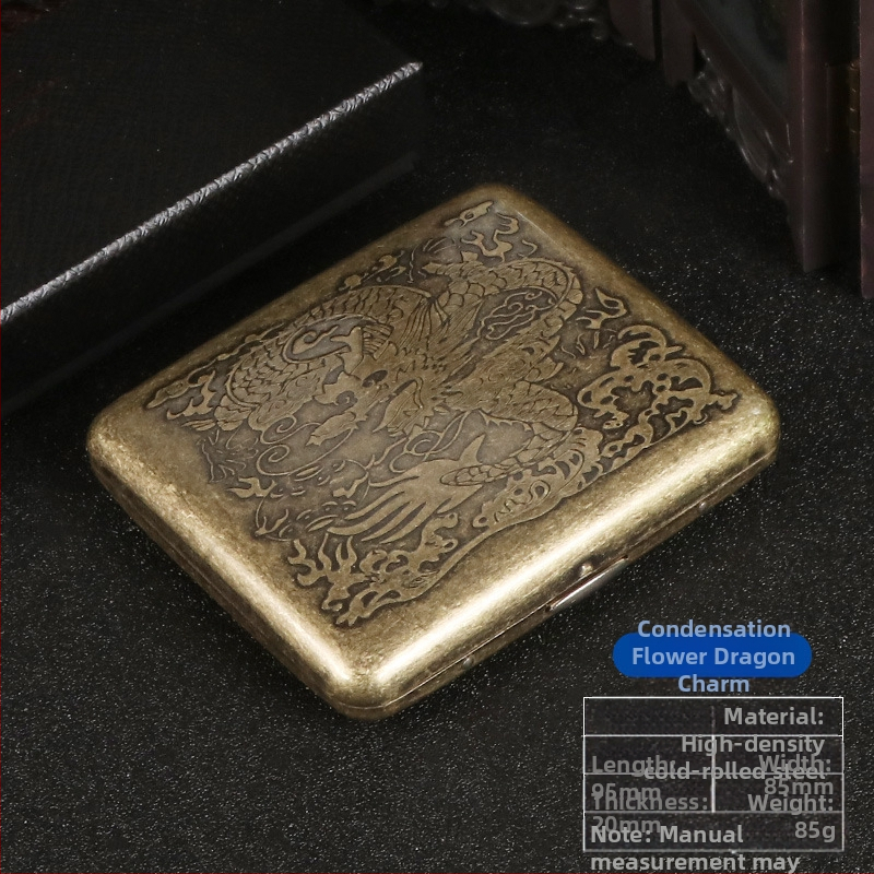 Uus pronksist kondenslillega 20 pakki metallist puhtast vasest sigaretiümbrist, klapiga kinkekarbis, nikerdatud, nikerdatud lillega, rõhukindel, tolmukindel suitsetamiskomplekt