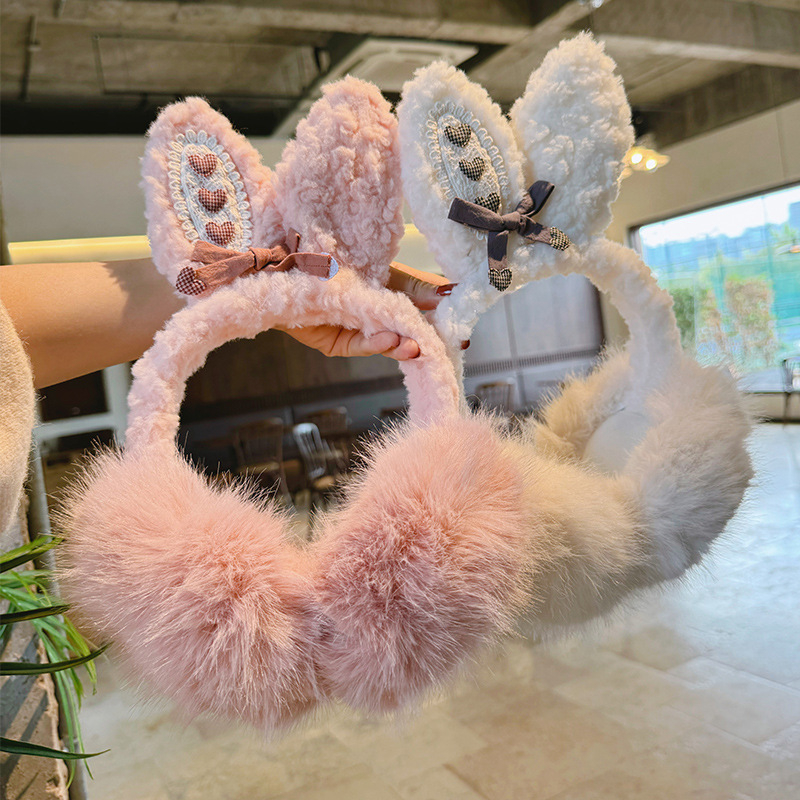 Χαριτωμένο βελούδινο προστατευτικό αυτιών κουνελιού για γυναίκες, ζεστό χειμώνα, αντιανεμικό και κρύο, ανθεκτικό στο κρύο, παχύρρευστο προστατευτικό αυτιών για φοιτητές