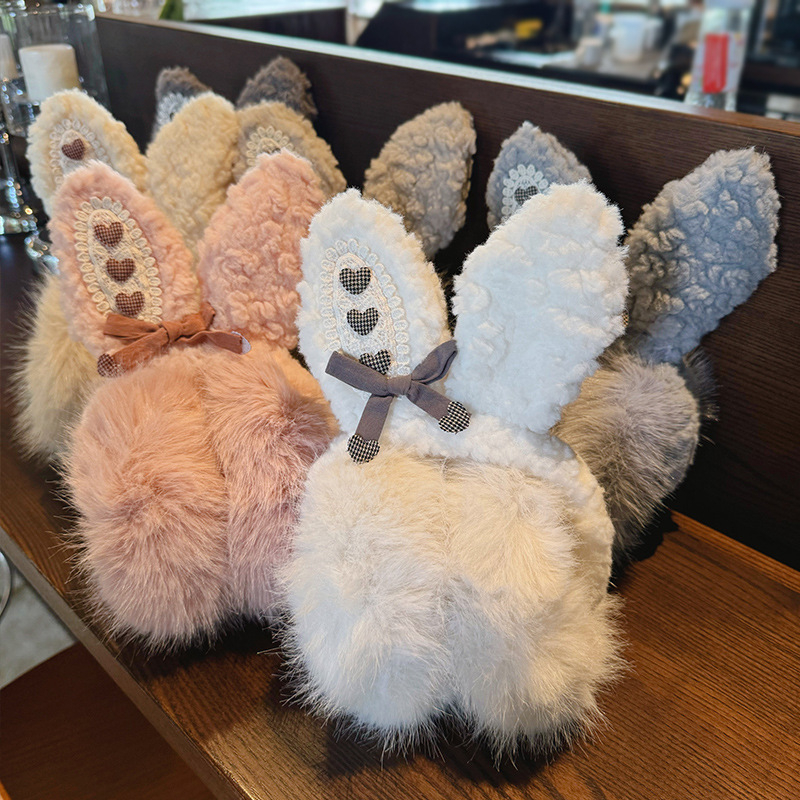 Χαριτωμένο βελούδινο προστατευτικό αυτιών κουνελιού για γυναίκες, ζεστό χειμώνα, αντιανεμικό και κρύο, ανθεκτικό στο κρύο, παχύρρευστο προστατευτικό αυτιών για φοιτητές