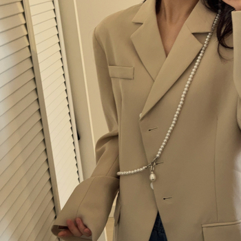 Σχεδιασμός Εξειδίκευσης ~ Μοντέρνα Πρωτοποριακή Αλυσίδα Σώματος με Μαργαριτάρια και Γυροσκόπιο, Κολιέ Κοστούμι, Αλυσίδα Φούτερ, Crossbody, Πολυχρηστικό, Γυναικείο