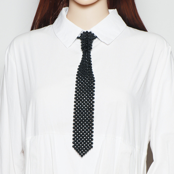 Naujas korėjietiško stiliaus „pasidaryk pats“ karoliukų vėrinys iš vintažinio austo perlų tuščiavidurio kaklaraiščio moterims, derantiems marškiniams, netikra apykakle, aksesuarai