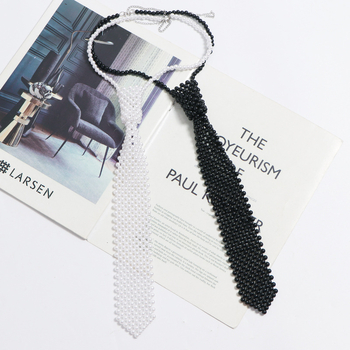 Naujas korėjietiško stiliaus „pasidaryk pats“ karoliukų vėrinys iš vintažinio austo perlų tuščiavidurio kaklaraiščio moterims, derantiems marškiniams, netikra apykakle, aksesuarai