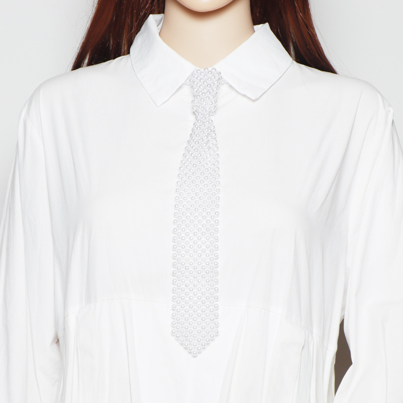 Naujas korėjietiško stiliaus „pasidaryk pats“ karoliukų vėrinys iš vintažinio austo perlų tuščiavidurio kaklaraiščio moterims, derantiems marškiniams, netikra apykakle, aksesuarai