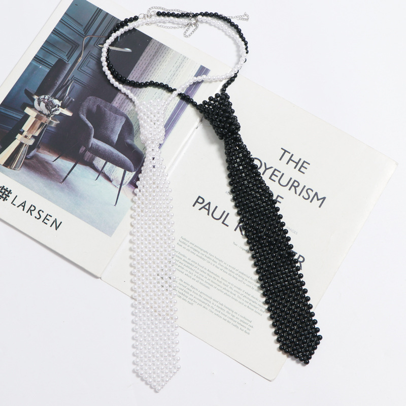 Naujas korėjietiško stiliaus „pasidaryk pats“ karoliukų vėrinys iš vintažinio austo perlų tuščiavidurio kaklaraiščio moterims, derantiems marškiniams, netikra apykakle, aksesuarai