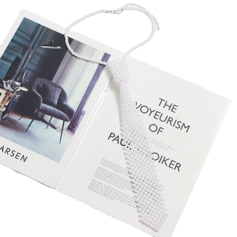 Naujas korėjietiško stiliaus „pasidaryk pats“ karoliukų vėrinys iš vintažinio austo perlų tuščiavidurio kaklaraiščio moterims, derantiems marškiniams, netikra apykakle, aksesuarai