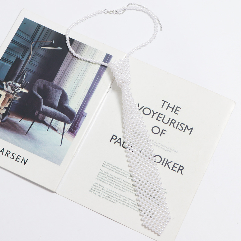 Naujas korėjietiško stiliaus „pasidaryk pats“ karoliukų vėrinys iš vintažinio austo perlų tuščiavidurio kaklaraiščio moterims, derantiems marškiniams, netikra apykakle, aksesuarai