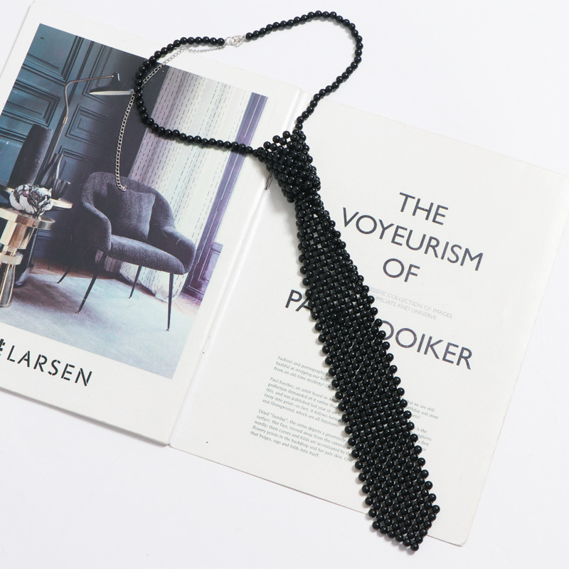 Naujas korėjietiško stiliaus „pasidaryk pats“ karoliukų vėrinys iš vintažinio austo perlų tuščiavidurio kaklaraiščio moterims, derantiems marškiniams, netikra apykakle, aksesuarai