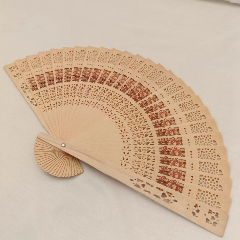 În stoc, evantai din lemn parfumat de 20,5 cm, evantai din lemn cu flori Xiangyang, decupat, cadou de nuntă, evantai din lemn