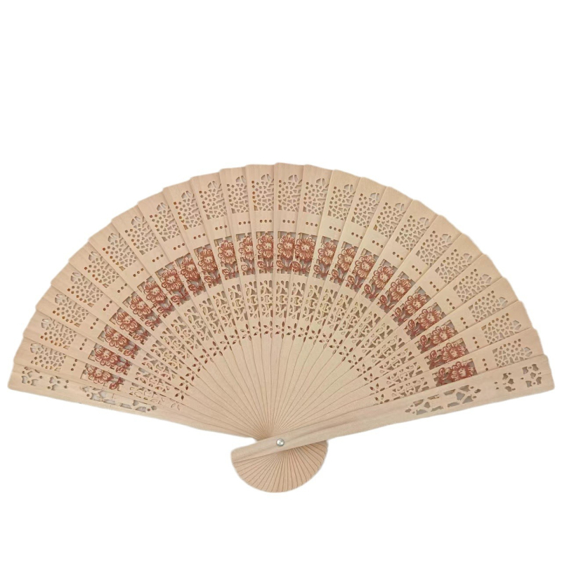 În stoc, evantai din lemn parfumat de 20,5 cm, evantai din lemn cu flori Xiangyang, decupat, cadou de nuntă, evantai din lemn