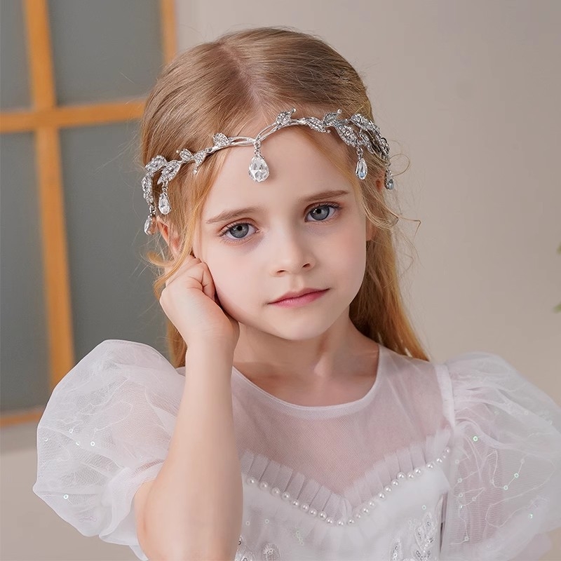 Детска шапка, проста сребърна лента за глава, висулка за вежди, рокля на принцеса, аксесоари за коса, часовник за танци за малко момиче, аксесоари за представления