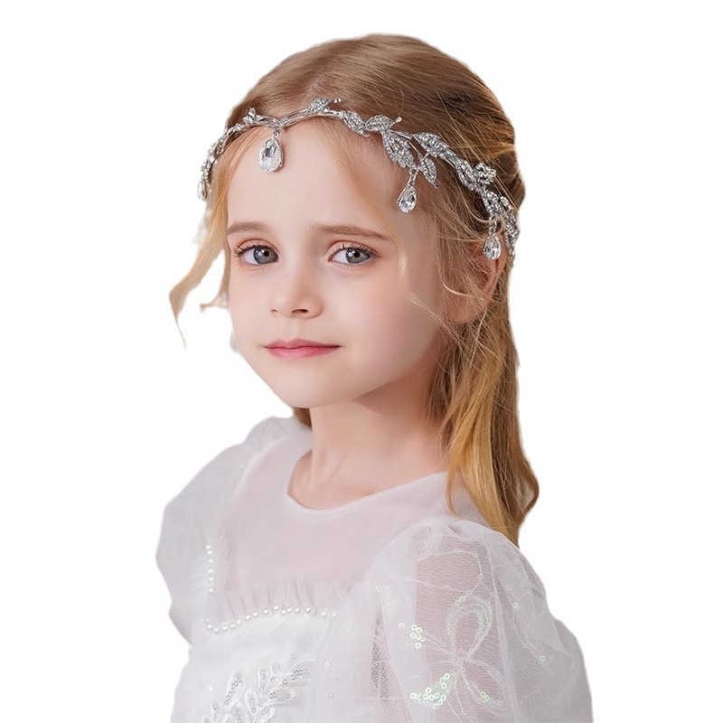 Детска шапка, проста сребърна лента за глава, висулка за вежди, рокля на принцеса, аксесоари за коса, часовник за танци за малко момиче, аксесоари за представления