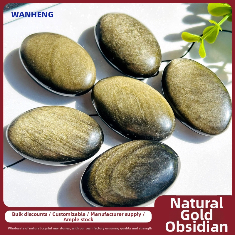 Naturaalne kuldne obsidiaan, originaalsed kivikaunistused, kuldne obsidiaan, kalapotikivi tugeva valgusefektiga, hõbedane obsidiaankäepide, kujuga mänguasi, lame mänguasi