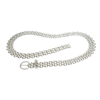 Europos ir Amerikos mados užsienio prekybos metalinis diržas. Universalus madingas aukščiausios klasės kostiumas su metaline meliono sėklų grandinėle.