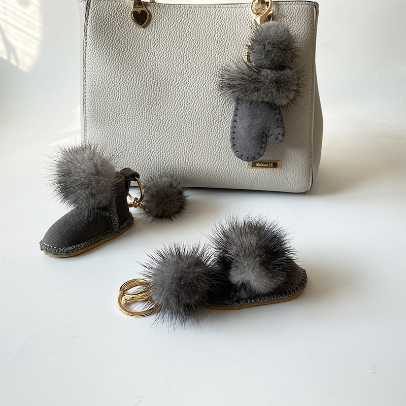 Γνήσιο Δερμάτινο Μινκ Μαλλιά Πρωτότυπο Σχεδιασμός Κρεμαστό Τσάντα Κλειδιών Αυτοκινήτου Κρεμαστό Πλούσιο Μπρελόκ Κρεμαστό Γάντια από Μινκ Μαλλιά