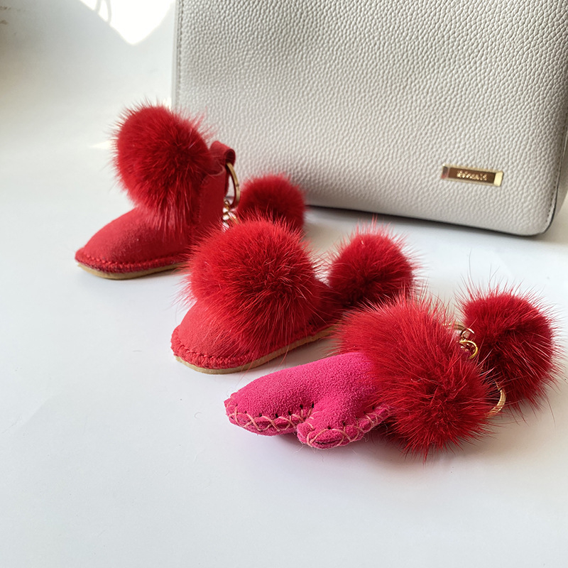 Γνήσιο Δερμάτινο Μινκ Μαλλιά Πρωτότυπο Σχεδιασμός Κρεμαστό Τσάντα Κλειδιών Αυτοκινήτου Κρεμαστό Πλούσιο Μπρελόκ Κρεμαστό Γάντια από Μινκ Μαλλιά