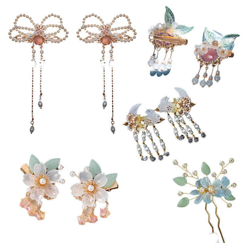 Hanfu galvos apdangalas su kutais ir segtukais Antikvariniai plaukų aksesuarai Su kutais ir segtukais Su kutais ir laipteliais