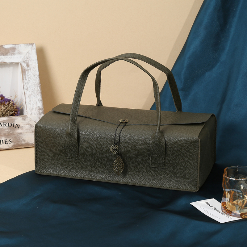 Кожена подаръчна кутия за червено вино Premium Sense, бизнес празнична подаръчна кутия, преносима, придружаваща подаръчна кутия на склад