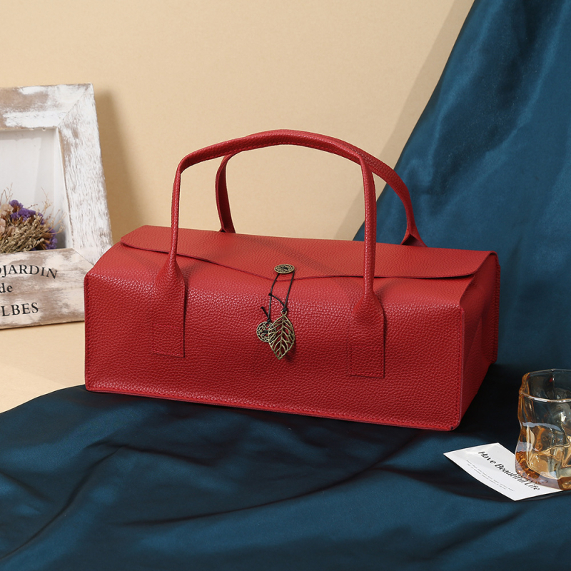 Кожена подаръчна кутия за червено вино Premium Sense, бизнес празнична подаръчна кутия, преносима, придружаваща подаръчна кутия на склад