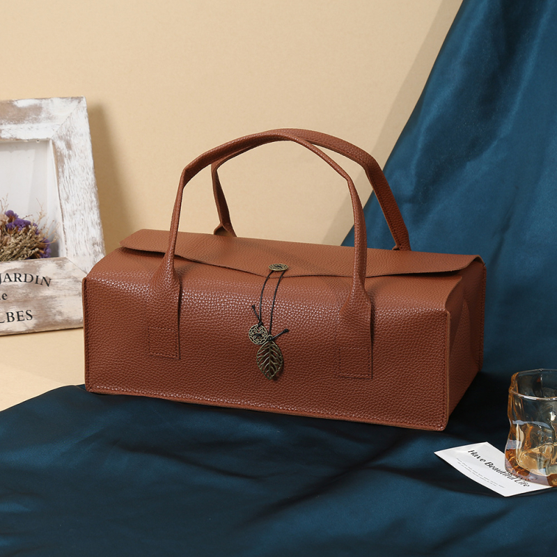 Кожена подаръчна кутия за червено вино Premium Sense, бизнес празнична подаръчна кутия, преносима, придружаваща подаръчна кутия на склад