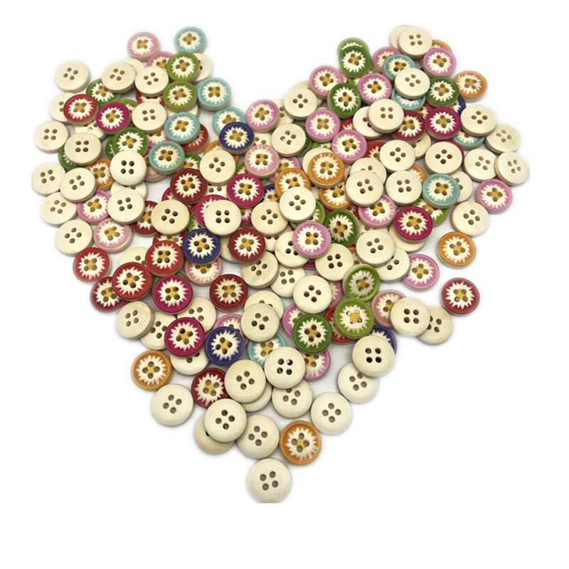 Išskirtinės spalvingos, margintos medinės sagtys su margučių raštu, dažytos chrizantemų raštu, 100 vnt. pakuotėje.