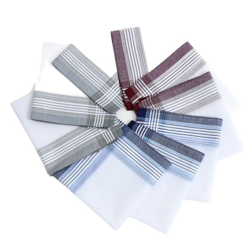 Vyriškas languotas nosinaitės tipo šalikas, pagamintas iš grynos medvilnės, 40 cm ilgio, karšto išpardavimo. 40 cm ilgio, šviesios spalvos, iš grynos medvilnės. Vyriškas languotas nosinaitės tipo šalikas, kišeninis, europietiškas ir amerikietiškas.