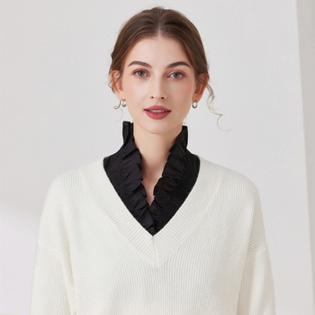 Γυναικείο διακοσμητικό γιακά με πουκάμισο από αμερικανικό βαμβάκι με βαθύ V λαιμόκοψη, ασορτί πουλόβερ και ζακέτα, ανταλλακτικό γιακά