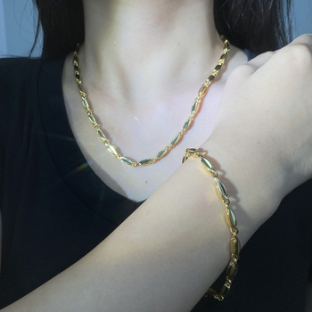 Prekogranična modna jednostavna bakreno pozlaćena ogrlica od pravog zlata, širine 4 mm, geometrijska ogrlica, narukvica, odijelo, lanac od sjemenki dinje, džemper, lanac od ključne riječi