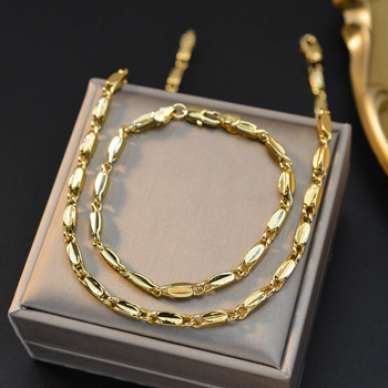 Διασυνοριακή μόδα απλό επιχρυσωμένο με χάλκινο χρυσό γεωμετρικό κολιέ βραχιόλι κοστούμι σπόρος πεπονιού αλυσίδα πουλόβερ αλυσίδα κλείδα