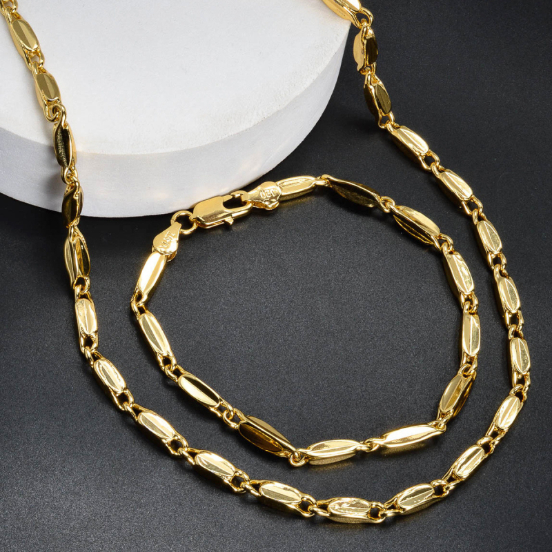 Prekogranična modna jednostavna bakreno pozlaćena ogrlica od pravog zlata, širine 4 mm, geometrijska ogrlica, narukvica, odijelo, lanac od sjemenki dinje, džemper, lanac od ključne riječi