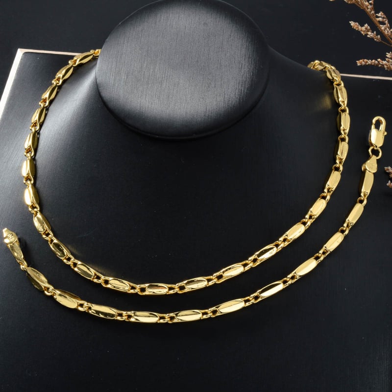 Prekogranična modna jednostavna bakreno pozlaćena ogrlica od pravog zlata, širine 4 mm, geometrijska ogrlica, narukvica, odijelo, lanac od sjemenki dinje, džemper, lanac od ključne riječi