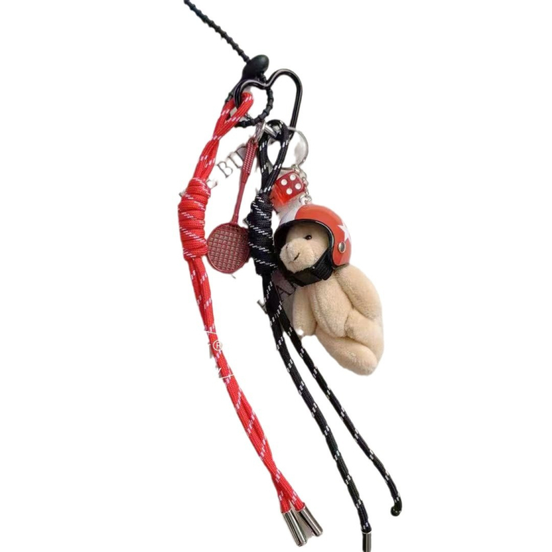 „Niche Design“ originalus šalmo motociklo meškiuko pakabukas „Miu“ austos virvės lėlės raktų pakabuko pakabukas