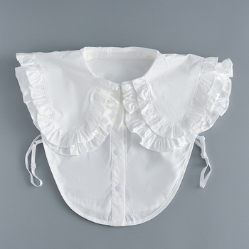 Μεγάλο κολάρο κούκλας με βολάν, γυναικείο ευέλικτο γιακά δύο στρώσεων, ψεύτικο πουκάμισο, διακοσμητικό μεγάλο γιακά, καθαρό βαμβάκι