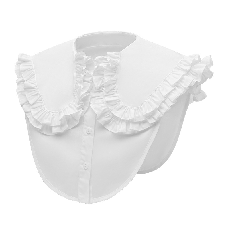 Guler fals pentru păpușă, cu volane, pentru femei, versatil, cu două straturi, cămașă falsă, decorativ, guler mare, bumbac pur