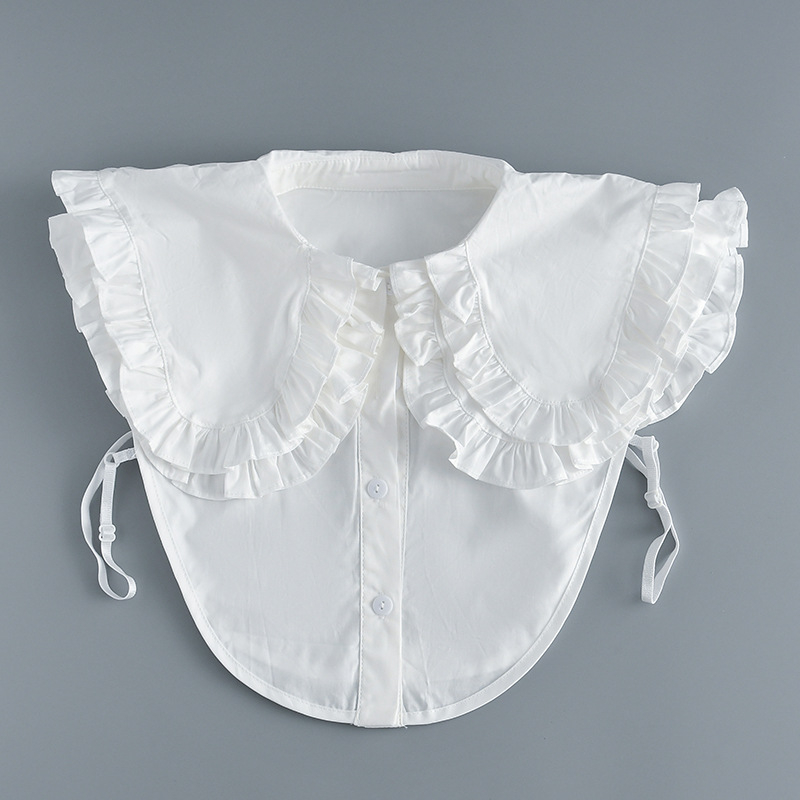 Guler fals pentru păpușă, cu volane, pentru femei, versatil, cu două straturi, cămașă falsă, decorativ, guler mare, bumbac pur