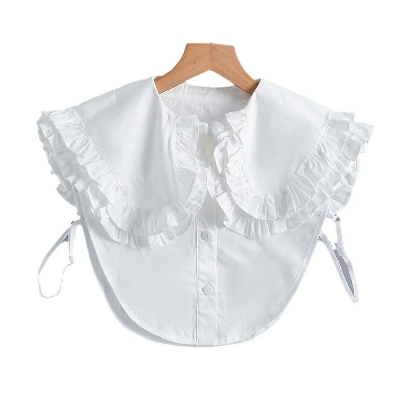 Guler fals pentru păpușă, cu volane, pentru femei, versatil, cu două straturi, cămașă falsă, decorativ, guler mare, bumbac pur