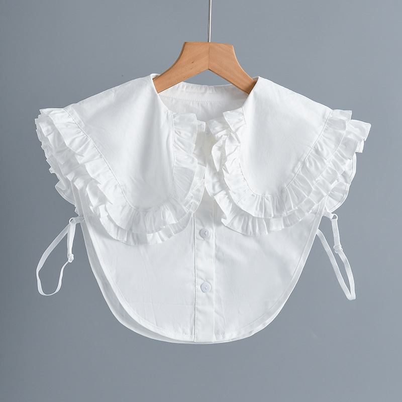 Guler fals pentru păpușă, cu volane, pentru femei, versatil, cu două straturi, cămașă falsă, decorativ, guler mare, bumbac pur